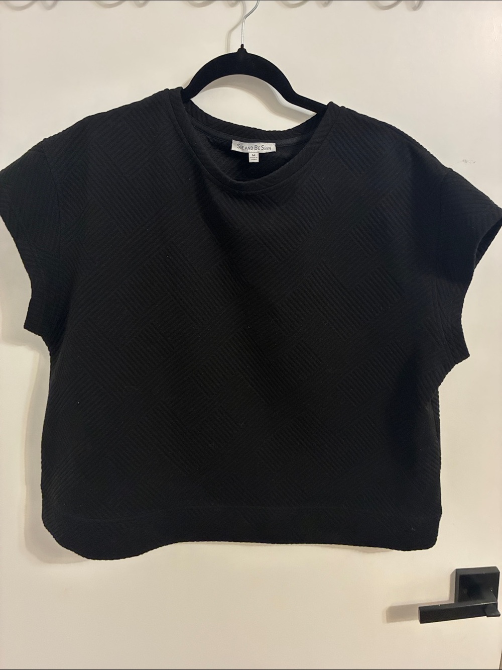 See and Be Seen Black Textured Boxy Tee Size Medium